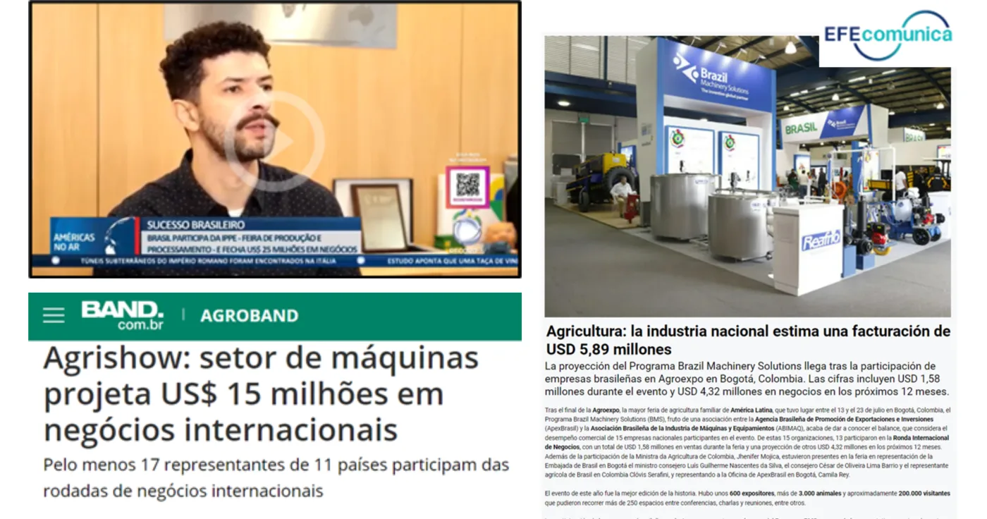 Cobertura da BMS na Agrishow e no EFEcomunica, com participação em feiras internacionais de máquinas