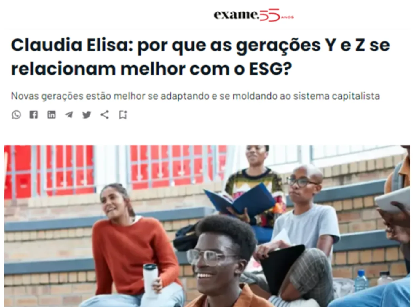 Artigo de Claudia Elisa na Exame sobre as gerações Y e Z e o ESG