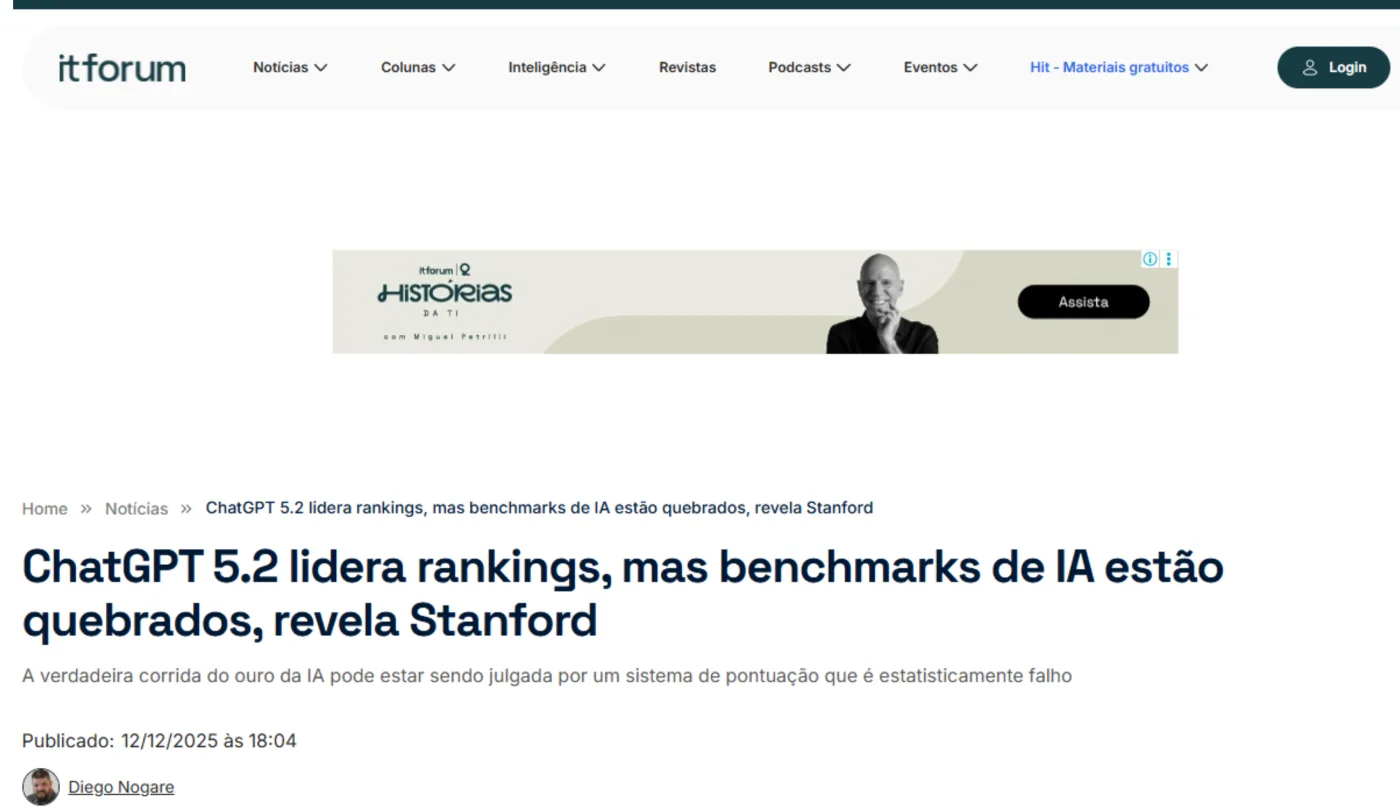 Diego Nogare no IT Forum com artigo sobre os benchmarks de inteligência artificial