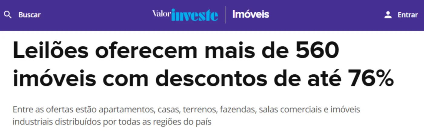 Valor Investe: mais de 560 imóveis em leilão com descontos de até 76%